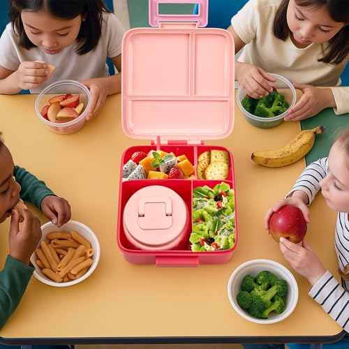 Bento Lunch Box for Kids with 8oz Soup Thermo Leak-Proof Lunch Food Containers with Snack Sauce Container for Kid Girls Boys to School (Pink Mermaid) - color: Cartoon Pink Mermaid