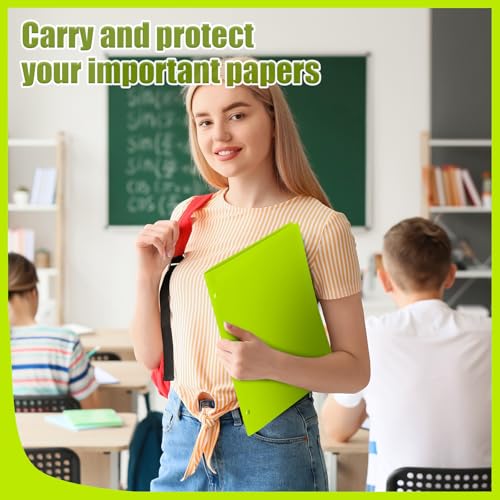 Yeaqee 72 Pcs Plastic Folders with Pockets Bulk 3 Hole Punched 2 Pocket File Folders for 3 Ring Binder Divider Folder for Notebooks, Durable Poly for Office Home (Neon Green) - color: Neon Green