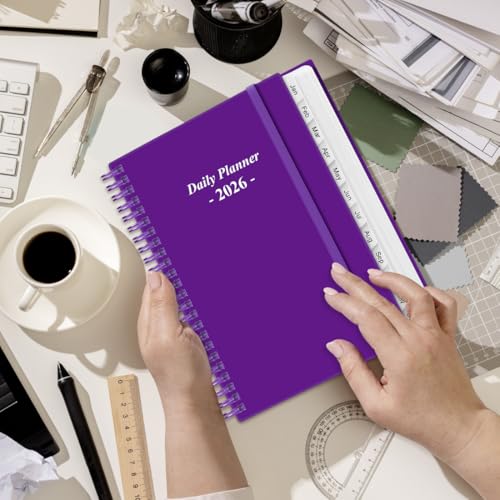 Daily Planner 2026 Full Page Per Day- 2026 Daily & Monthly Planner from January 2026 to December 2026, Day Planner 2026 with 12 Months Tabs, 6.4" x 8,5", Purple - color: Purple, size: 6.4" x 8.5"