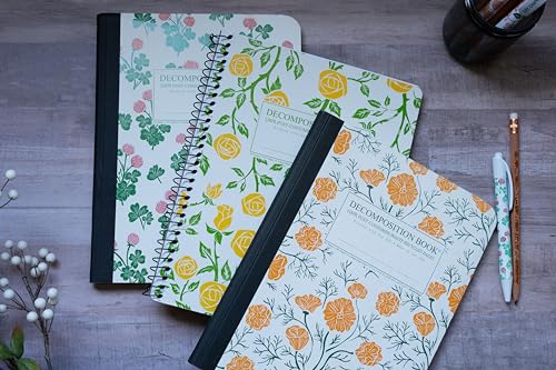 Decomposition 3-Pack Floral College Ruled Notebook - 9.75 x 7.5 Journal, 160 Lined Pages - 100% Recycled Paper - Notebooks for School Supplies, Home & Office - Made in USA - color: 3 Pack - Floral Sunset Palette