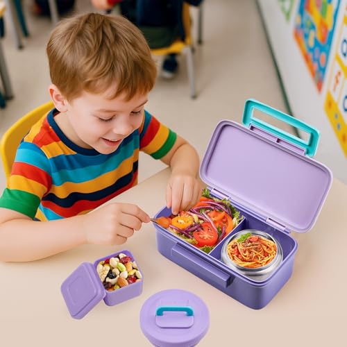 JXXM Lunch Box for Kids With 8oz Soup Thermo, Leak-proof Lunch Container with 2 Compartments, Thermo Food Jar Food Containers for Back to School Girls Boys (Purple) - color: Purple