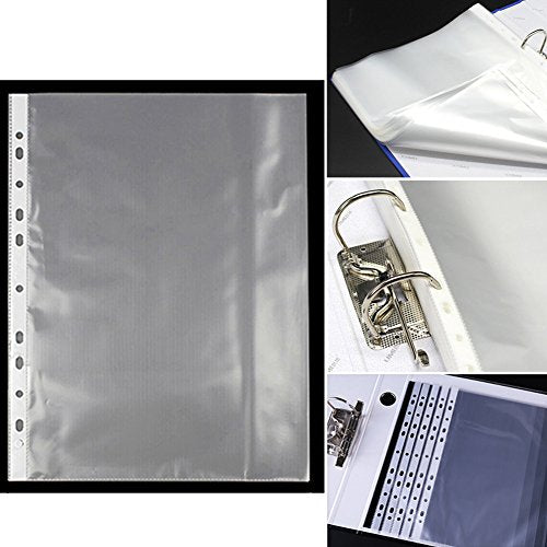 A4 Punched Pocket, 100 Pack Premium Clear Sheet Protectors 11.97 x 9.25in, 11-Hole Plastic Page Protectors Sheet Top Loaded, Paper Sheets Document Sleeve for 2/3/4 Ring Binder (Color:Transparent)