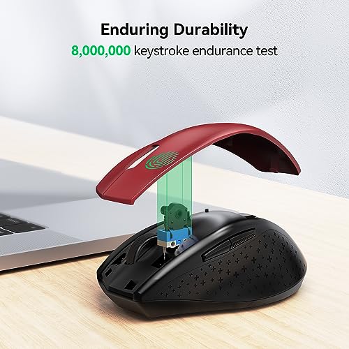 TECKNET Wireless Mouse, 2.4G USB Computer Mouse with 6-Level Adjustable 4800 DPI, 30 Months Battery, Ergonomic Grips, 6 Buttons Portable for PC, Chromebook, Mac (Red) - color: Red
