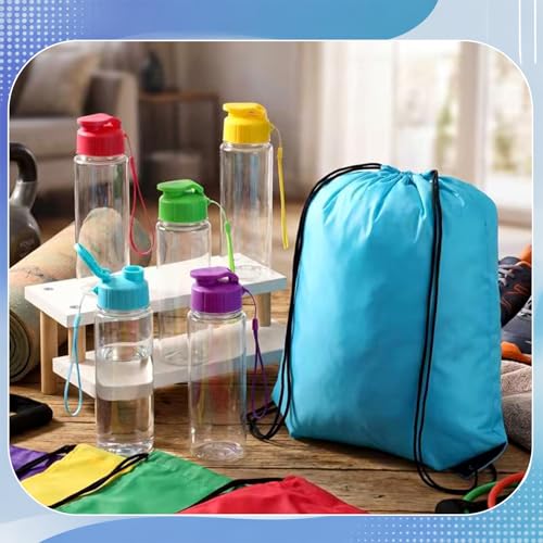 40 Pcs 17 oz Plastic Water Bottles Bulk and Drawstring Backpack Set for Back to School Gifts Reusable Flip Top Leakproof Water Bottles with Handle Adults Sports Gym Travel Outdoor(Vivid) - color: Vivid