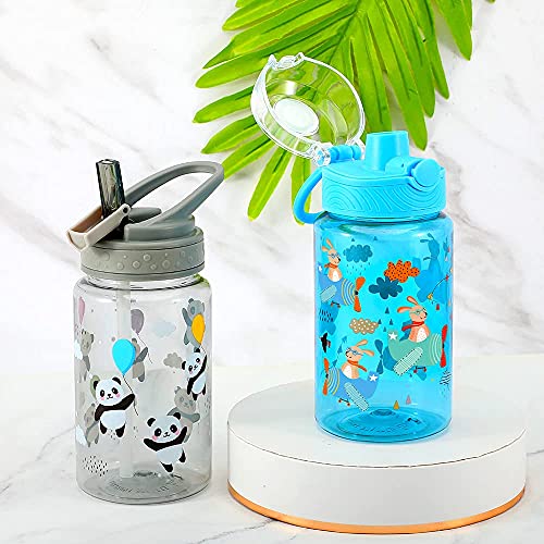 16oz Kids Water Drinking Bottle - Tritan BPA Free, Auto Flip Chug Lid, Sip Straw Lid, Carry Loop, Lightweight, Leak-Proof, Cute Design For Girls & Boys - 2 Pack Panda & Airplane - color: Panda & Airplane