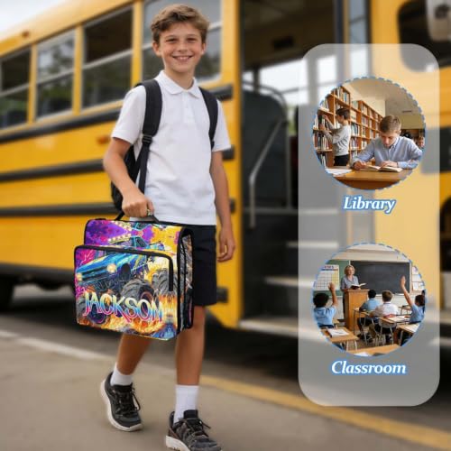 Custom Binder Bag Personalized Monster Truck 3 Ring Zipper Binder Bag with Laptop Pockets and Shoulder Strap Tote Binders Organizer Case for School Office - color: Custom Monster Truck