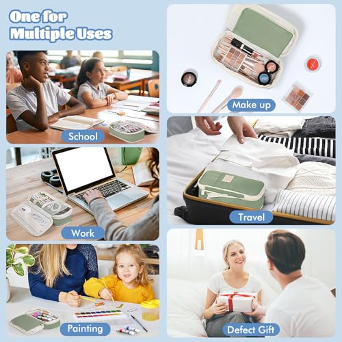 MoKo Large Capacity Pencil Case, Aesthetic Pencil Pouch Bag with Zipper, Cute Pen Case Stationery Organizer Holder for Office/School Supplies, Back to School Gift, Green - color: Green-1 Pen Case