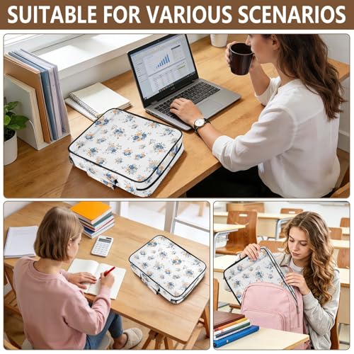 White Floral 3 Ring Zipper Binder Accordion File Organizer Expanding File Folder Expandable for Documents A4 Letter Size