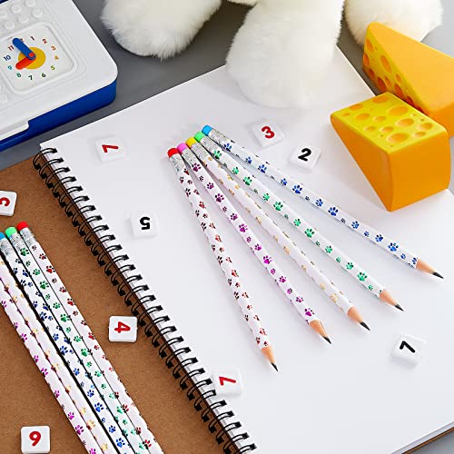 Chinco 100 Pcs Paw Print Pencils Dog Paw Wooden Writing Novelty Pencils with Erasers for End of Year Students Gift Kids Doggy Party Favors Welcome Back to School Party Supplies, 6 Colors