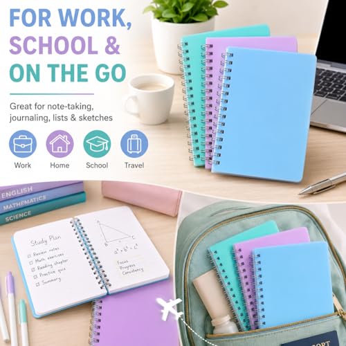 Spiral Notebook, 3 Pack Small Notebooks 4.3''x 5.7'',Mini Ruled Lined Journal, 480 Pages, College School Supplies Pocket Notebook for Work, Aesthetic Gift Office Supplies for Teen Girls,Boys