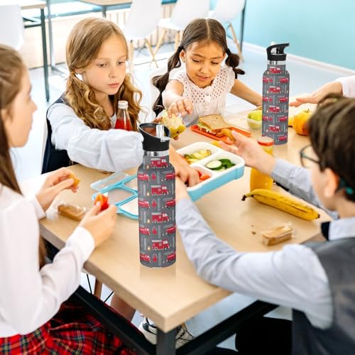 Sport Water Bottle 20 oz Red Fire Truck Kids Stainless Steel Vacuum Insulated Water Flask for Gym School - color: Red Fire Truck