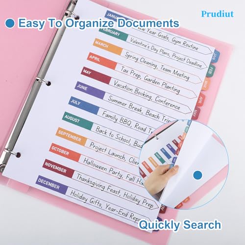 3 Sets 12 Tab Monthly Dividers for 3 Ring Binder Notebook, 8.5 x 11 Inch | White Paper and Multicolor Preprinted Month Tabs for Organizing Documents at Office, School, Home