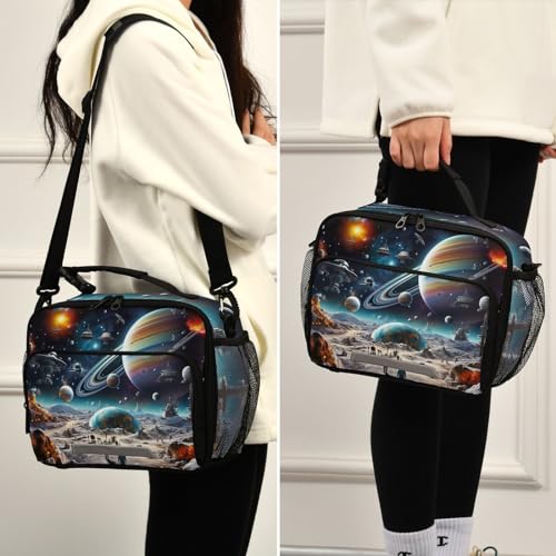 Space Planet Universe Kids Lunch Box Insulated Lunch Bags Cooler Tote Bag with Removable Shoulder Strap for Boy Girl Student 20847713 - color: Space