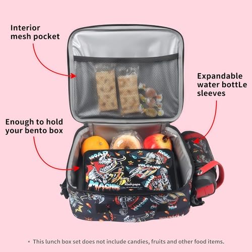 rockpapa Kids Lunch Box Set with 14oz Insulated Water Bottle & Lunch Bag, Leakproof 5.5 Cups Bento Box for School & Children, BPA-Free, Microwave Safe for Boys Girls (Black Dinosaur) - color: Black Dinosaur