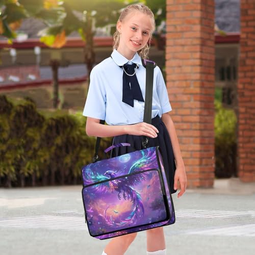 Colorful Phoenix Fly Purple Moon 3 Ring Zipper Binder with Shoulder Strap for School Office Organizer Storage
