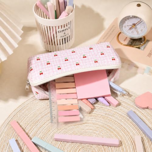 22Pcs Book Annotation Kit Aesthetic Pencil Case with Supplies School Annotation Supplies Gel Pen Transparent Sticky Note Taking Bible Study College Stationery Supplie (Pink Cherry) - color: Pink Cherry