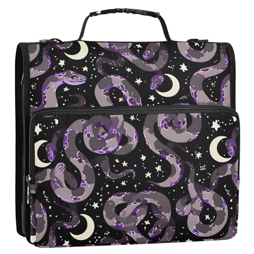 3 Ring Zipper Binder Purple Grey Snake Binders Bag with Shoulder Strap 500 Sheets Paper Organizer Trapper Keeper Documents Storage File Folder for School Office - color: A2801