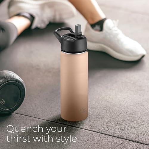 SipX™ 18 oz Insulated Water Bottle with 3 Lids – Leakproof Stainless Steel, Triple Insulated – Cold 24 Hours/Hot 12 Hours – Durable Bottle for School, Gym, Travel – Pink - color: Peach, size: 18 Ounces