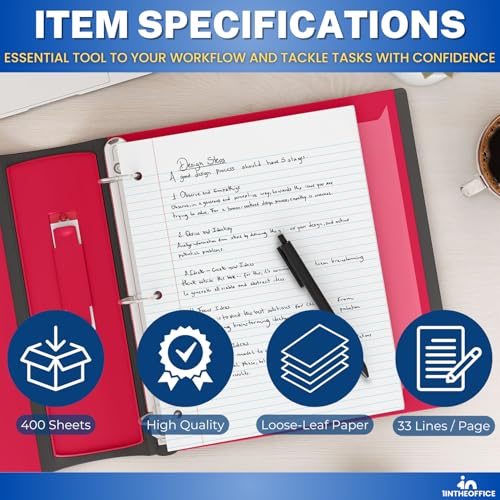 1InTheOffice Loose Leaf Paper College Ruled, Filler Paper, Notebook Paper College Ruled, 8" x 11", 3-Hole Punched, 400 Sheets