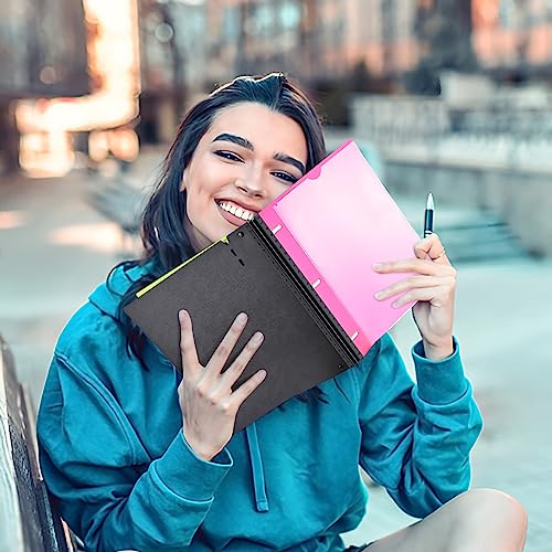 INFUN All-in-one Telescoping Binder Notebook, Refillable 3 Ring Notebook Binder with 1 Plastic Movable Pocket Folder,5 Plastic Subject dividers and Graph Paper and College Ruled Paper- Pink - color: Pink, size: 1 PCS