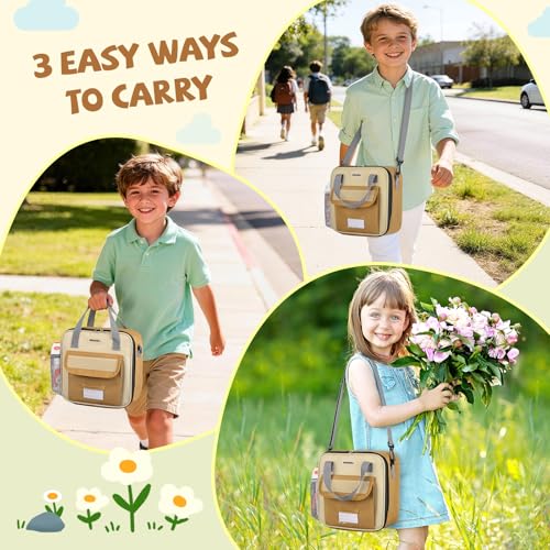 REDSHELL Lunch Box Kids, Large Insulated Lunch Bag for Boys Girls, Brown | Tactical Style, Cooler Lunchbag, Square Toddler Lunchbox, School & Daycare, Lunch Tote, Water Bottle Holder, Adjustable Strap - color: Brown