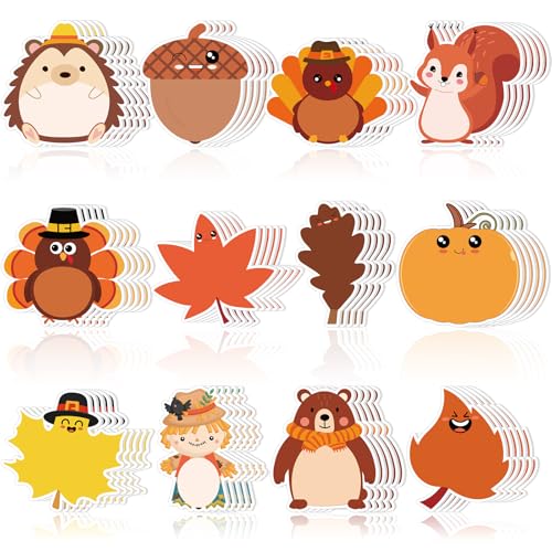 Zhanmai 1200 Pcs Thanksgiving Fall Sticky Notes Bulks Thanksgiving Memo Notepads Turkey Pumpkin Squirrel Maple Leaf Sticky Notes Fall Self-Stick Pads Autumn Gifts - style: Fall Style