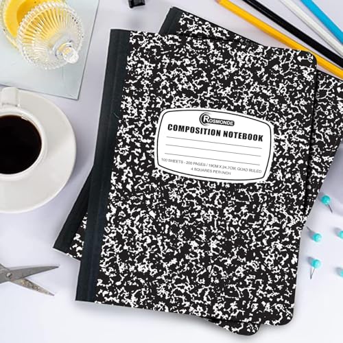 Rosmonde 5000 Pack (Pallet) Composition Notebooks Bulk, Quad Ruled, 200 Pages (100 Sheets), 9-3/4 x 7-1/2, Bulk Purchasing for School Districts & Office, Black Marble Notebooks, 4-7 Days Transit - size: 5000 Pack | District Pallet, style: Black Marble