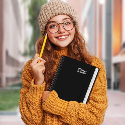 2026-2027 Planner - Planner 2026-2027 from July 2026 - June 2027, Weekly & Monthly Planner Spiral Bound with 12 Monthly Tabs, Inner Pocket, 6.4" x 8.5", Black-E - color: Black-E, size: 6.4" x 8.5"