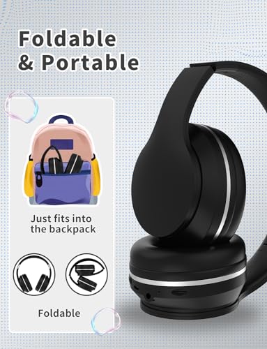 Bluetooth Kids Headphones,Wireless Kids Headphones Over Ear with Microphones,Stereo Sound ,10H Playtime, Foldable&Adjustable Children Headphone,Bluetooth Headset for Adults,School (Black) - color: Black