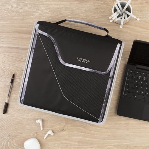 Five Star Zipper Binder, 3 Inch 3-Ring Binder with D Rings, Removable Padded Case, 5-Tab Expanding File and Multi-Use Strap, 850 Sheet Capacity, Black/Gray (29296IT8) - color: Black/Gray, size: 3 Inch