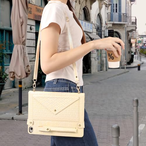 Shiny Case for iPad mini 5/4/3/2/1, Mini 7.9" Handbag Case, Techcircle Iridescent PU Leather Folio Envelope Pocket Stand Cover with Hand Strap+Shoulder Strap+Pencil Holder+Card Slots, Shiny Yellow - color: 03 Shiny Cream Yellow, size: iPad Mini 5/4/3/2/1