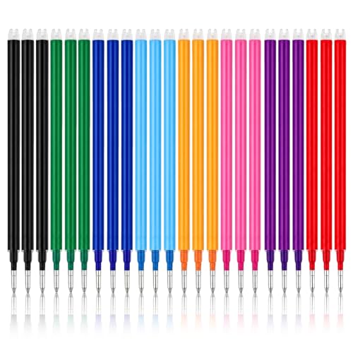 24 Piece Erasable Gel Ink Pen Refills Compatible with FriXion Friction, 0.5 Millimeter Medium Fine Point Replacement Cartridges, Heat Sensitive Multicolor Ink for School and Office Planning (7MM)