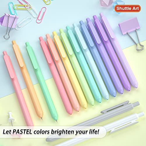 Shuttle Art Retractable Pastel Gel Ink Pens, 15 Pack Black Ink Pens, Cute Pens 0.5mm Fine Point for Writing Journaling Taking Notes School Office Home - color: 15 Black Ink