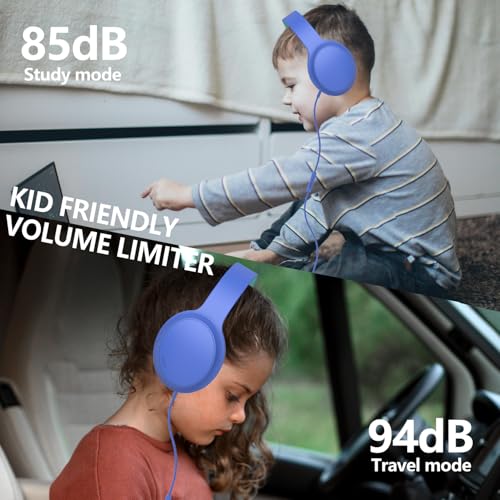 Kids Headphones Wired,Wired Headphones for Kids Over Ear with Microphone,85/94dB Volume Limiter Headphone for Kids Boys Girls Teens Children,3.5mm Wired Foldable Headphone for School/Tablet (Blue) - color: Blue