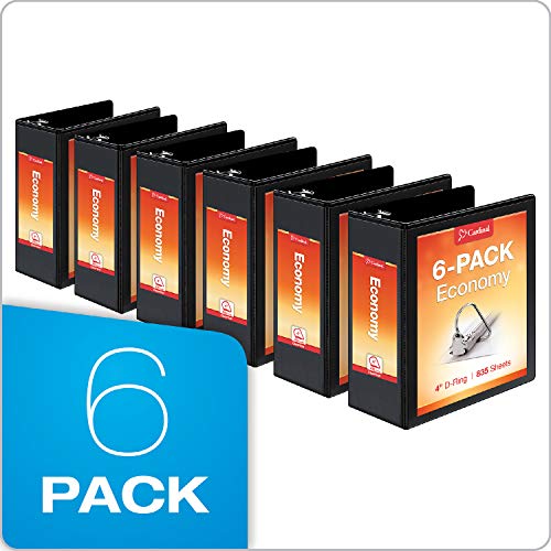Cardinal Economy 3-Ring Binders, 4", Slant-D Rings, Holds 835 Sheets, ClearVue Presentation View, Non-Stick, Black, Case of 6 (90780) - color: Black, size: 4 Inch