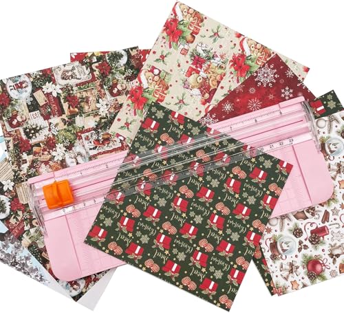 Paper Cutter, A4 Paper Trimmer with Security Safeguard & Side Ruler Portable Straight Edge Cutter for Scrapbooking Craft Paper, Photos, Label, Cardstock (Pink)