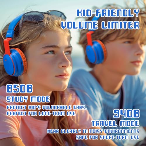 Mokata Kids Headphones Bluetooth 5.3 Wireless Lightweight Fast Charging 68 Hours Play Time Volume Limited 85/94dB Over Ear Foldable with Built-in Mic for Toddler Boy Girl Tablet Pad Blue - color: Blue
