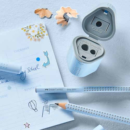 Faber-Castell Grip Graphite Pencils & Accessories Set, Sky Blue – 3 Drawing Pencils (B), Pencil Set for Sketching and Drawing, Art Pencils for Kids, Sketching Supplies