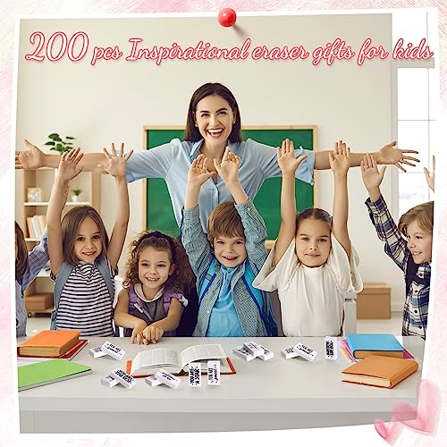 PerKoop 200 Pcs Erasers Bulk for Kids, Inspirational Back to School Pencil Eraser - White Fun Motivational Erasers Gifts for Kids Students Borradores Classroom Prizes School Office Supplies