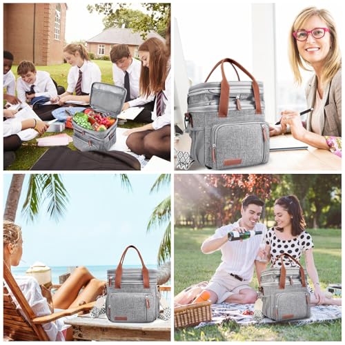 LOKASS Lunch Box & Lunch Bag for Women Men Double Deck, Large Insulated Adult Lunch Box Leakproof Lunchbox Cooler Bag for Work Picnic Beach,(Gray16L) - color: Gray 2