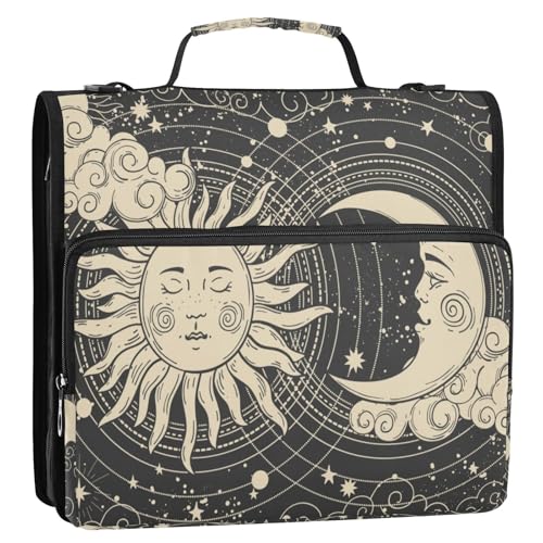 Tarot Celestial Bohemian Binder Bag 3 Ring Zipper with Handle Shoulder Strap - color: Boho