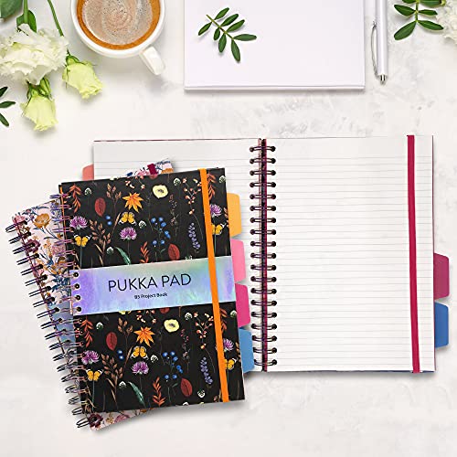 Pukka Pad 5 Subject Spiral Notebook 3-Pack - 200 Pages, 100 Sheets of 80GSM Paper with Repositionable Dividers & Perforated Edges for School & Office Planning & Organization - B5-7 X 10, Bloom - color: Bloom