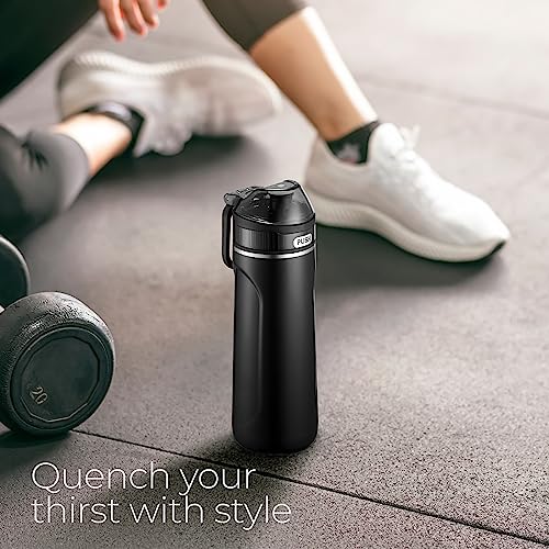 SipX™ 18 oz Premium Stainless Steel Water Bottle with Straw Lid – Triple Insulated Water Bottle, Leakproof, BPA-Free – Slim, Durable Bottle for School, Gym, Office – Black - color: Black