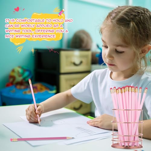 24 Pcs Round Pencils with Eraser 2 HB Cute Pencils Bulk for School Graphite Wood Color Unsharpened Pencil for Drawing Sketching Wedding School Teacher Supplies Student Reward(Pink) - color: Pink