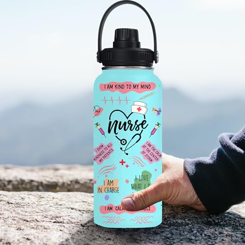 Nurse Water Bottle 32oz Stainless Steel Insulated with Lid, Nurse Gifts for Female Nurses, Medical Staff Inspiration Gifts for Nursing Students, Graduation Christmas Birthday Nurse Week - color: Nurse