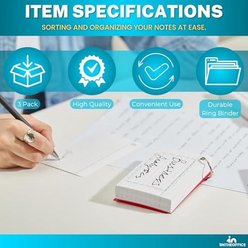 1InTheOffice Index Cards with Ring 3x5, Flash Cards with Binder Ring, Single Hole Punched Notecards, White, 100 Cards