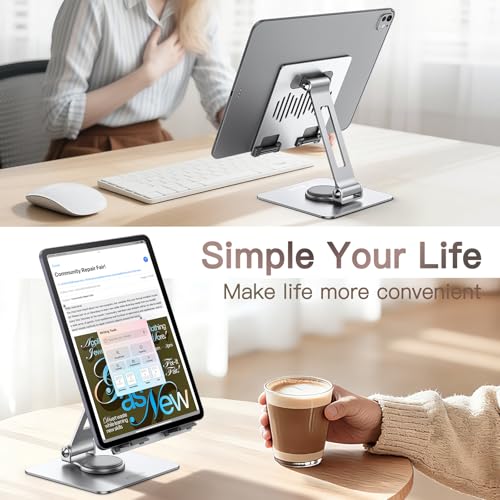 JETech Tablet Stand, Adjustable Swivel Desktop Holder with 360 Degree Rotating Base, Foldable Cradle for iPad/iPad Air/Pro/Mini, Galaxy Tab A11/A9/S11/S10 FE, Tab/Phones(4-13"), Silver - color: Silver