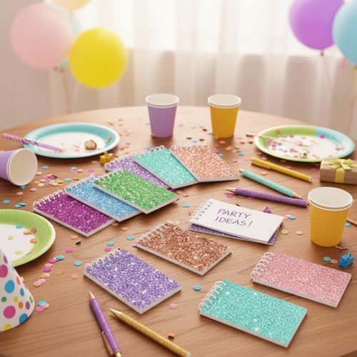 Sherr 16 Pcs Glitter Pens and Notebooks Set Mini Spiral Notepads Fancy Pens for Kids Girls Women Sparkly Sequins Journaling Ballpoint Christmas Birthday Gift Classroom Rewards(Classic Color) - color: Multi Color