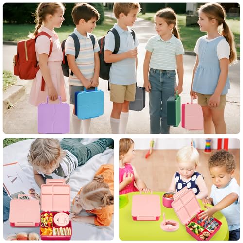 MAXSO Bento Lunch Box Set for Kids with 8 oz Soup Thermo, Leakproof Hot Food Container with 4 Compartments, Insulated Food Jar for Toddler Daycare Boys Girls School - Pink - color: Pink