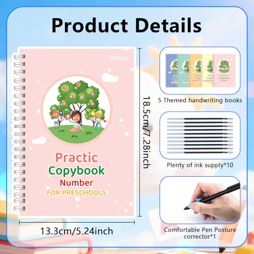 Magical Handwriting Workbooks, Handwriting Practice Magic Copybook for Preschool Learning Activities, Grooved Handwriting Practice for Kids Ages 3-5, Reusable Copybook Grooves Template Design - color: 5 Books